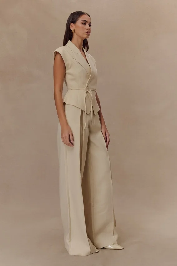 Raya Mid Rise Wide Leg Linen Pant – Natural Beige Raya Mid Rise Wide Leg Linen Pant – Natural Beige