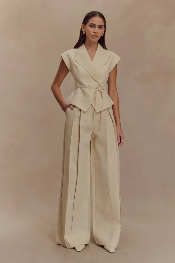 Raya Mid Rise Wide Leg Linen Pant – Natural Beige Raya Mid Rise Wide Leg Linen Pant – Natural Beige