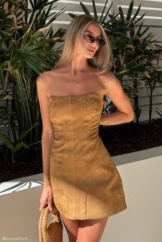 Andy Faux Suede Mini Dress – Camel Andy Faux Suede Mini Dress – Camel