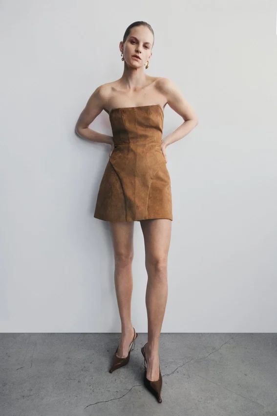 Andy Faux Suede Mini Dress – Camel Andy Faux Suede Mini Dress – Camel