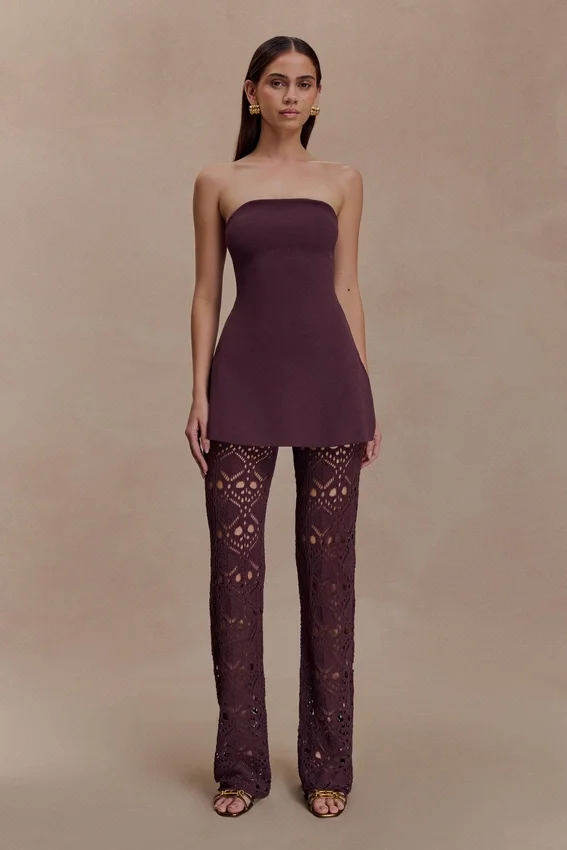 Anette Bandage Knit Strapless Top – Chocolate Anette Bandage Knit Strapless Top – Chocolate