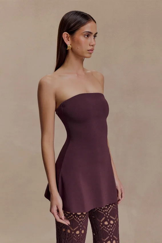 Anette Bandage Knit Strapless Top – Chocolate Anette Bandage Knit Strapless Top – Chocolate