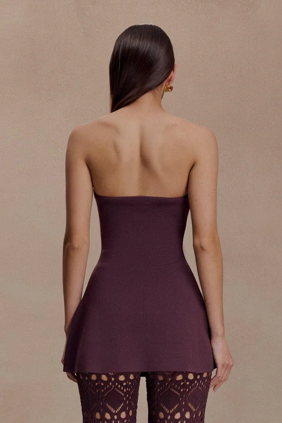 Anette Bandage Knit Strapless Top – Chocolate Anette Bandage Knit Strapless Top – Chocolate