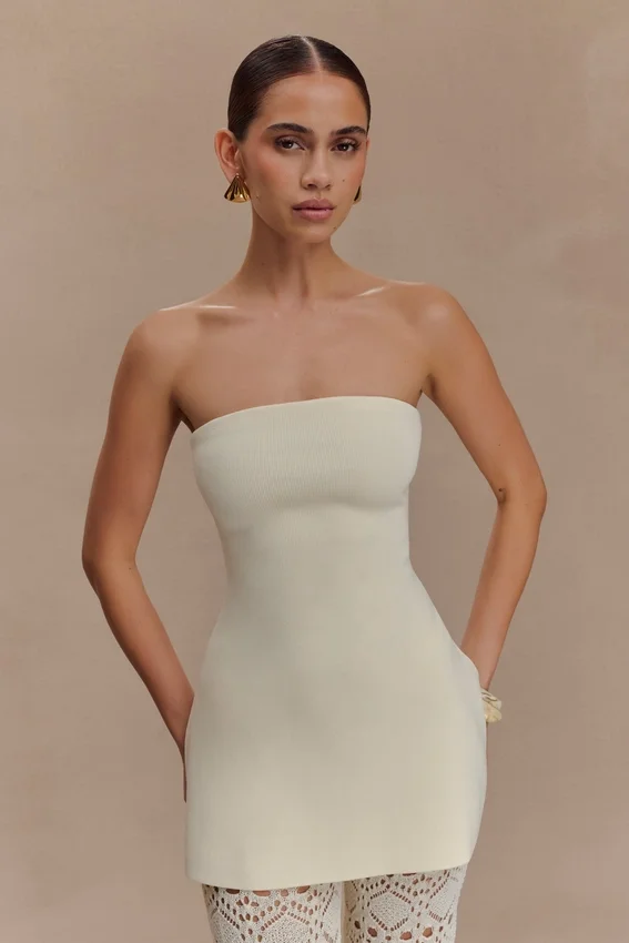 Anette Bandage Knit Strapless Top – Ivory Anette Bandage Knit Strapless Top – Ivory
