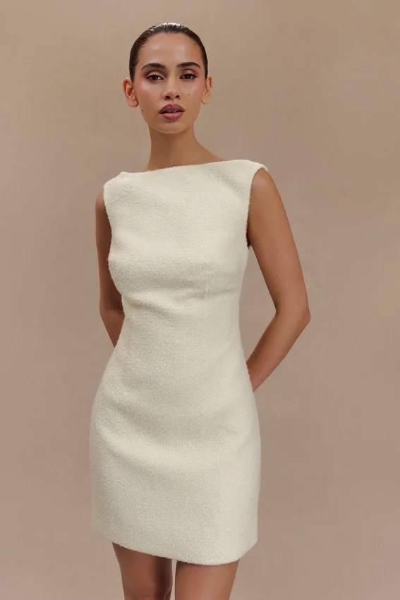 Angela Textured Boucle Mini Dress – Ivory Angela Textured Boucle Mini Dress – Ivory