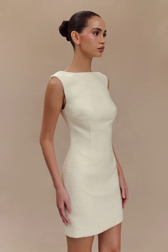 Angela Textured Boucle Mini Dress – Ivory Angela Textured Boucle Mini Dress – Ivory