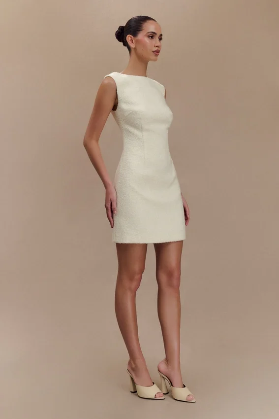 Angela Textured Boucle Mini Dress – Ivory Angela Textured Boucle Mini Dress – Ivory