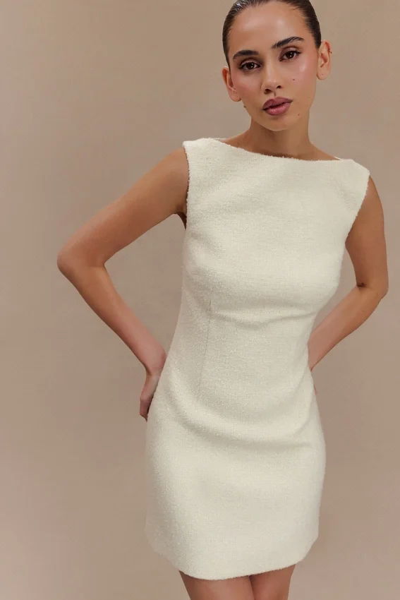 Angela Textured Boucle Mini Dress – Ivory Angela Textured Boucle Mini Dress – Ivory