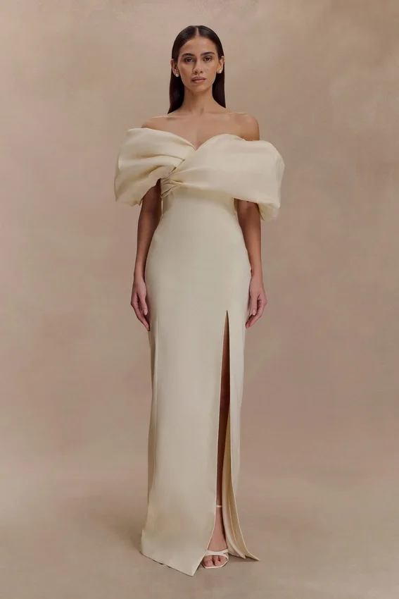 Angelica Taffeta Off Shoulder Bridal Gown – Soft Beige Angelica Taffeta Off Shoulder Bridal Gown – Soft Beige