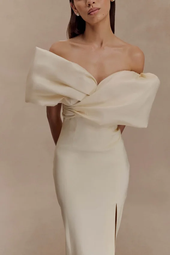 Angelica Taffeta Off Shoulder Bridal Gown – Soft Beige Angelica Taffeta Off Shoulder Bridal Gown – Soft Beige