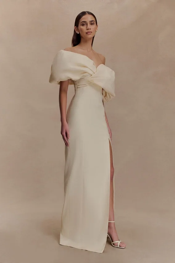 Angelica Taffeta Off Shoulder Bridal Gown – Soft Beige Angelica Taffeta Off Shoulder Bridal Gown – Soft Beige