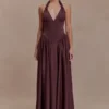 Angelina Scuba Halter Midi Dress – Chocolate