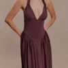 Angelina Scuba Halter Midi Dress – Chocolate