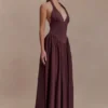Angelina Scuba Halter Midi Dress – Chocolate