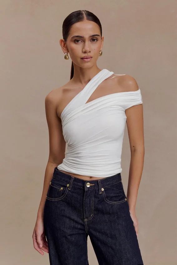 Anna One Shoulder Modal Top – White Anna One Shoulder Modal Top – White