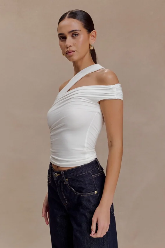 Anna One Shoulder Modal Top – White Anna One Shoulder Modal Top – White