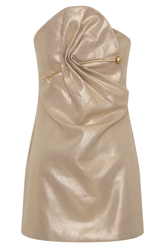 Annette Linen Mini Dress – Gold Annette Linen Mini Dress – Gold