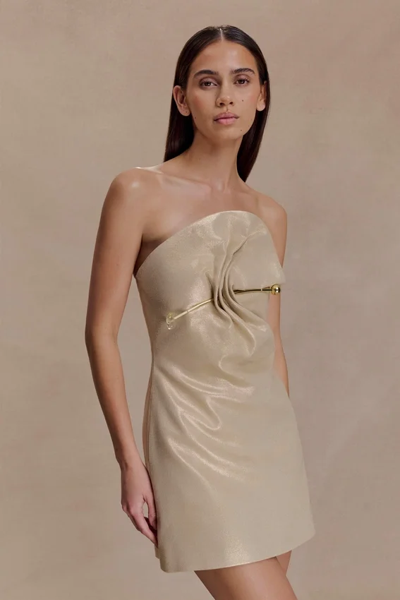 Annette Linen Mini Dress – Gold Annette Linen Mini Dress – Gold