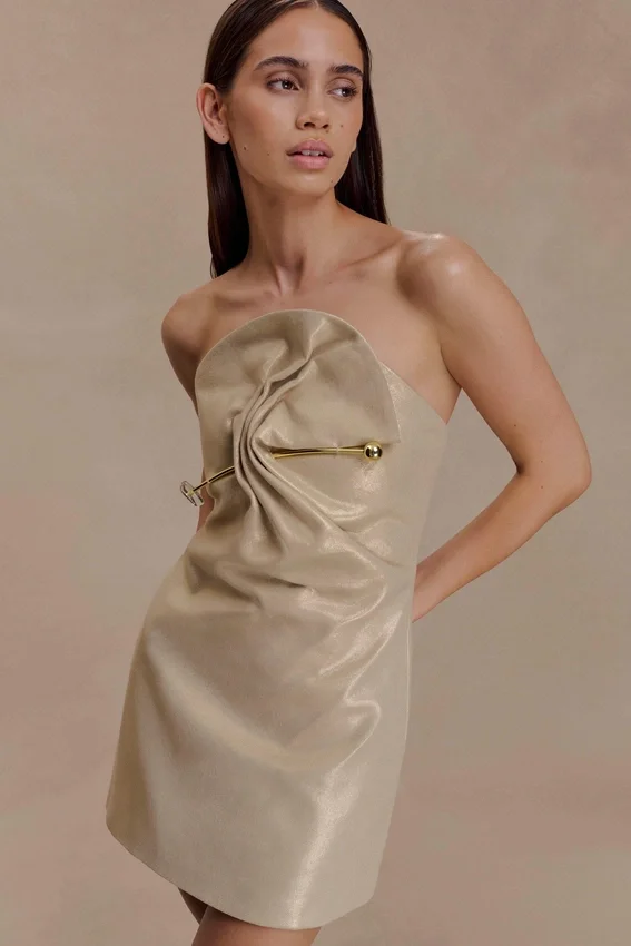 Annette Linen Mini Dress – Gold Annette Linen Mini Dress – Gold