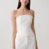 Annie Strapless Tie Back Linen Top – White