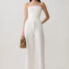 Annie Strapless Tie Back Linen Top – White