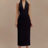 Annita Crepe Halter Midi Dress – Black