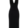Annita Crepe Halter Midi Dress – Black
