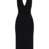 Annita Crepe Halter Midi Dress – Black