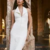 Annita Crepe Halter Midi Dress – Ivory