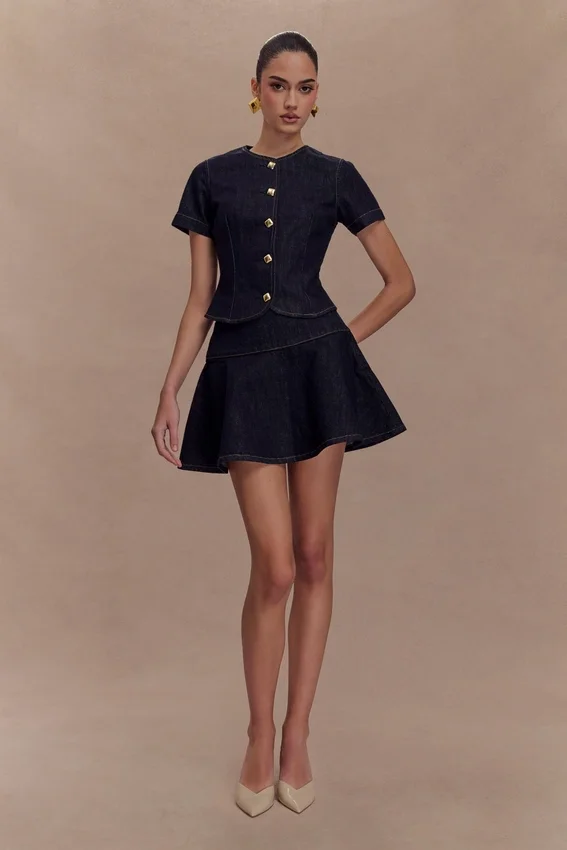 Arista Denim Mini Skirt – Washed Indigo Blue Arista Denim Mini Skirt – Washed Indigo Blue