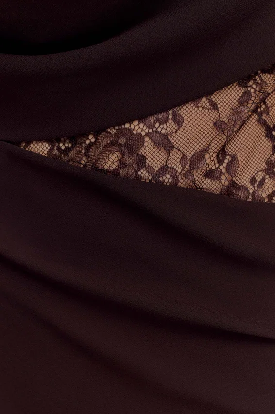 Arra Chiffon And Lace Halter Maxi Dress – Cacao Brown Arra Chiffon And Lace Halter Maxi Dress – Cacao Brown