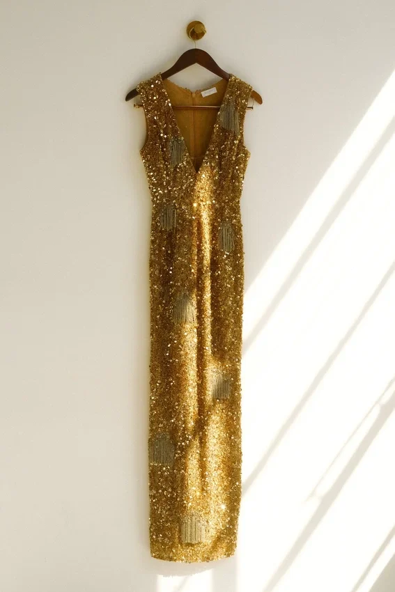 Astor Hand Embellished Maxi Dress – Gold Astor Hand Embellished Maxi Dress – Gold