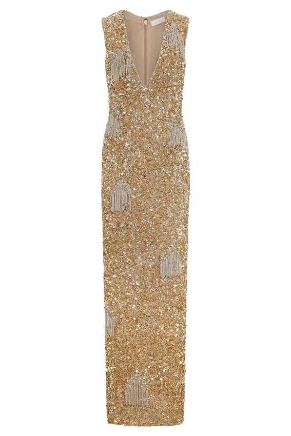 Astor Hand Embellished Maxi Dress – Gold Astor Hand Embellished Maxi Dress – Gold