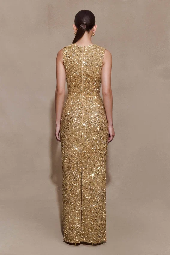 Astor Hand Embellished Maxi Dress – Gold Astor Hand Embellished Maxi Dress – Gold