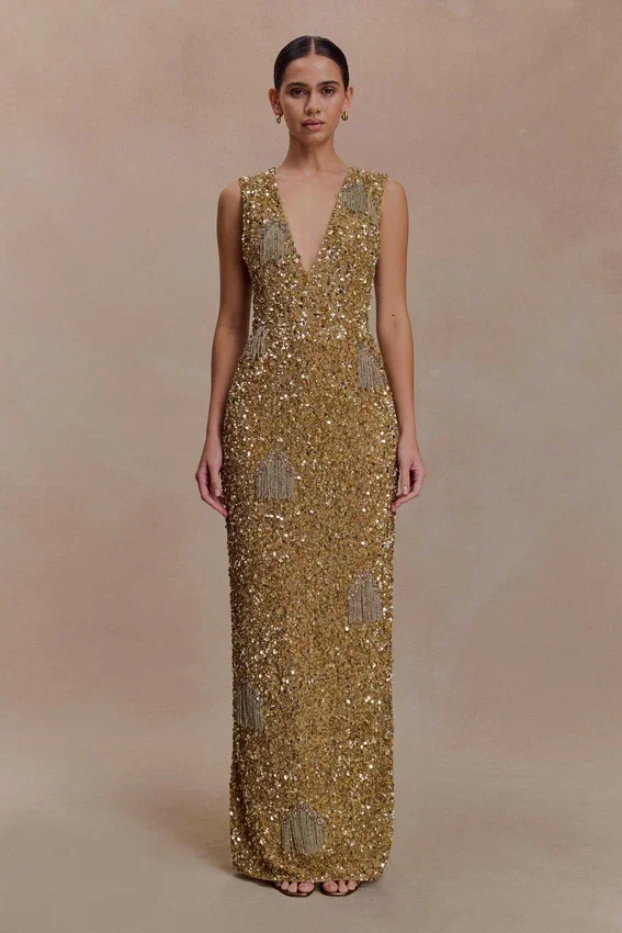 Astor Hand Embellished Maxi Dress – Gold Astor Hand Embellished Maxi Dress – Gold
