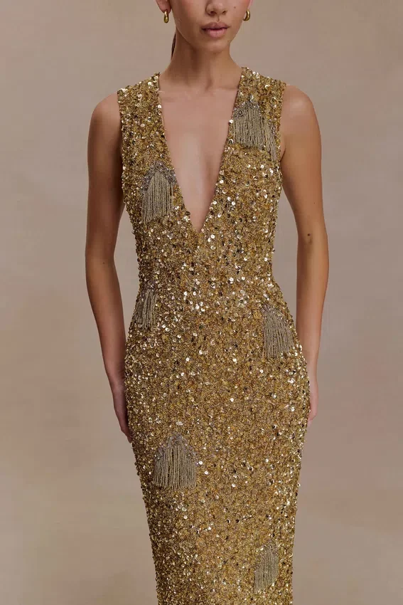 Astor Hand Embellished Maxi Dress – Gold Astor Hand Embellished Maxi Dress – Gold