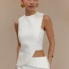 Astrid Asymmetric Sleeveless Suiting Top – White