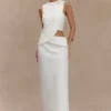 Astrid Asymmetric Sleeveless Suiting Top – White