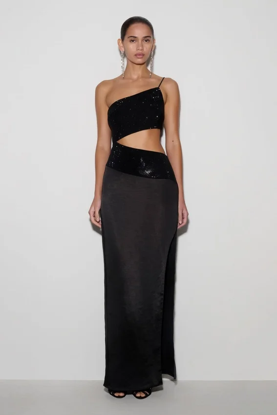 Athena One Shoulder Diamante Maxi Dress – Black Athena One Shoulder Diamante Maxi Dress – Black