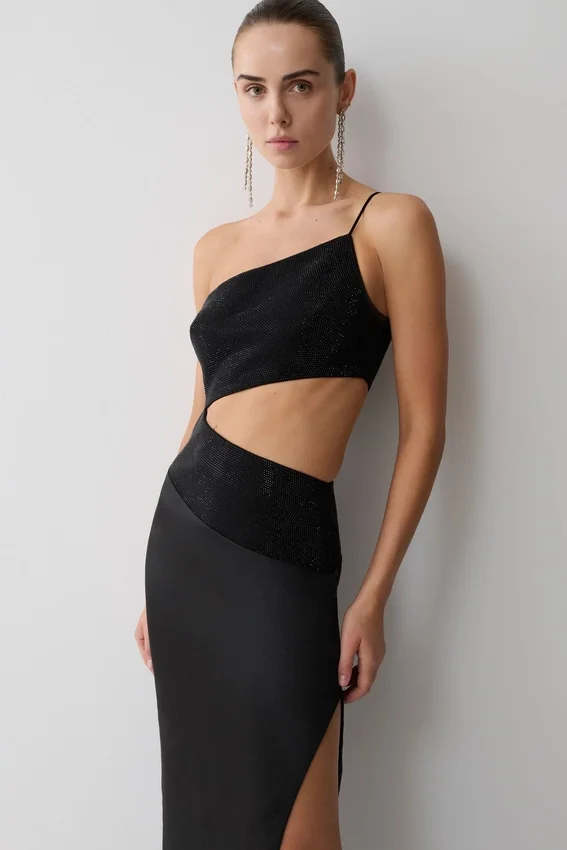 Athena One Shoulder Diamante Maxi Dress – Black Athena One Shoulder Diamante Maxi Dress – Black