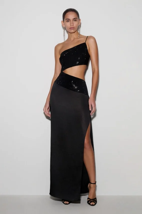 Athena One Shoulder Diamante Maxi Dress – Black Athena One Shoulder Diamante Maxi Dress – Black