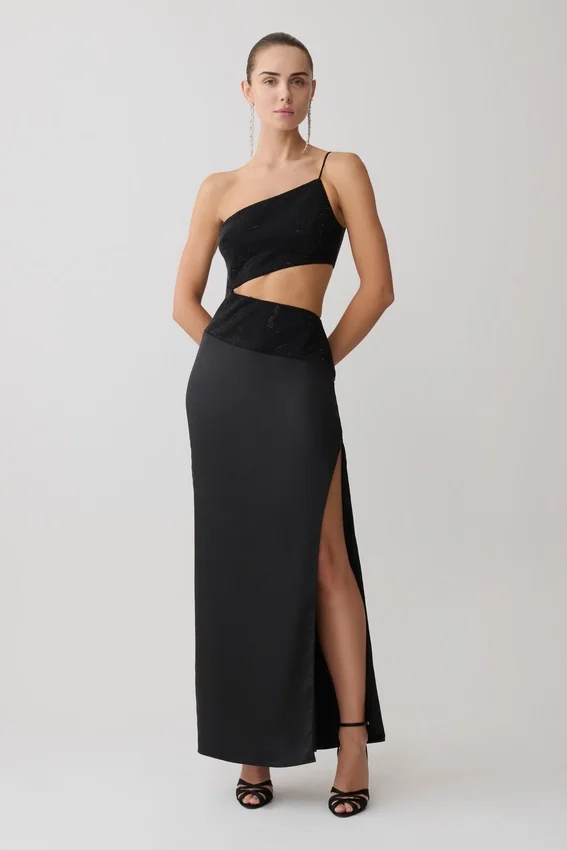 Athena One Shoulder Diamante Maxi Dress – Black Athena One Shoulder Diamante Maxi Dress – Black
