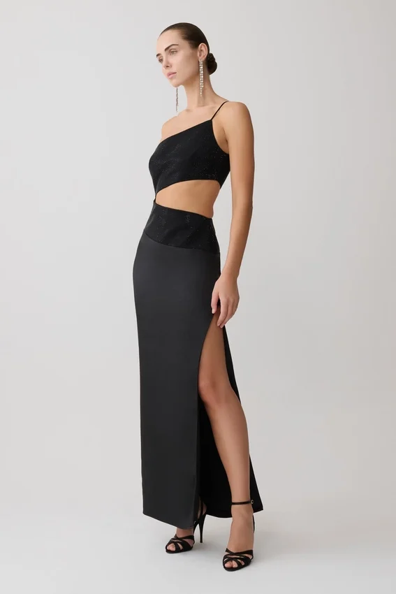 Athena One Shoulder Diamante Maxi Dress – Black Athena One Shoulder Diamante Maxi Dress – Black