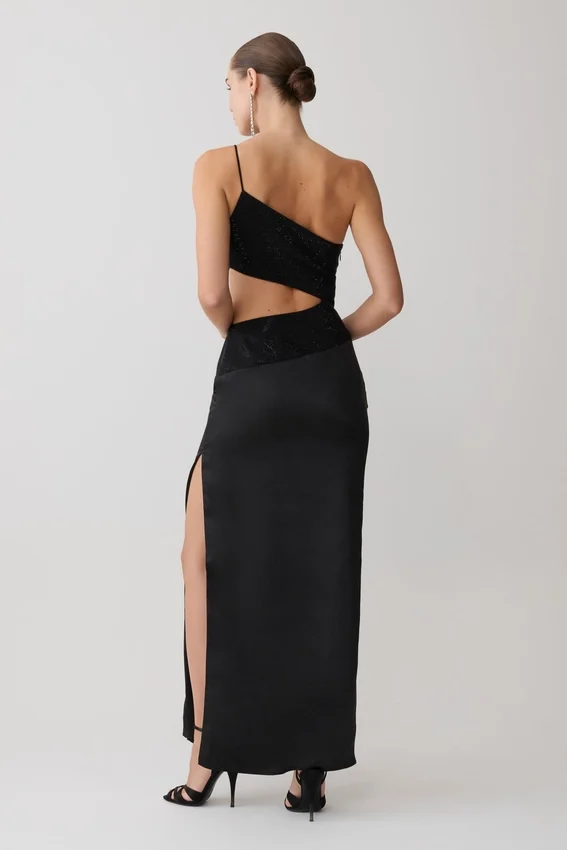 Athena One Shoulder Diamante Maxi Dress – Black Athena One Shoulder Diamante Maxi Dress – Black