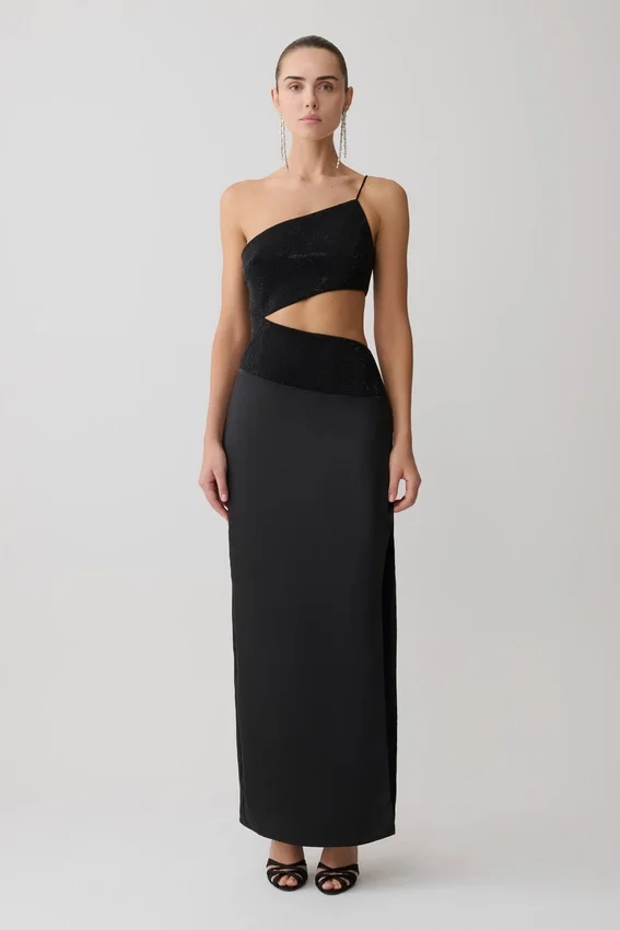 Athena One Shoulder Diamante Maxi Dress – Black Athena One Shoulder Diamante Maxi Dress – Black