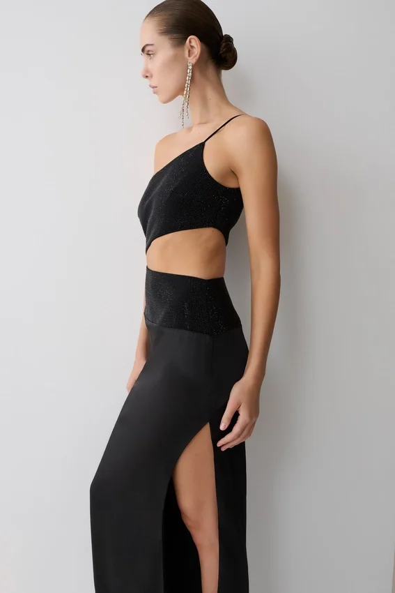 Athena One Shoulder Diamante Maxi Dress – Black Athena One Shoulder Diamante Maxi Dress – Black