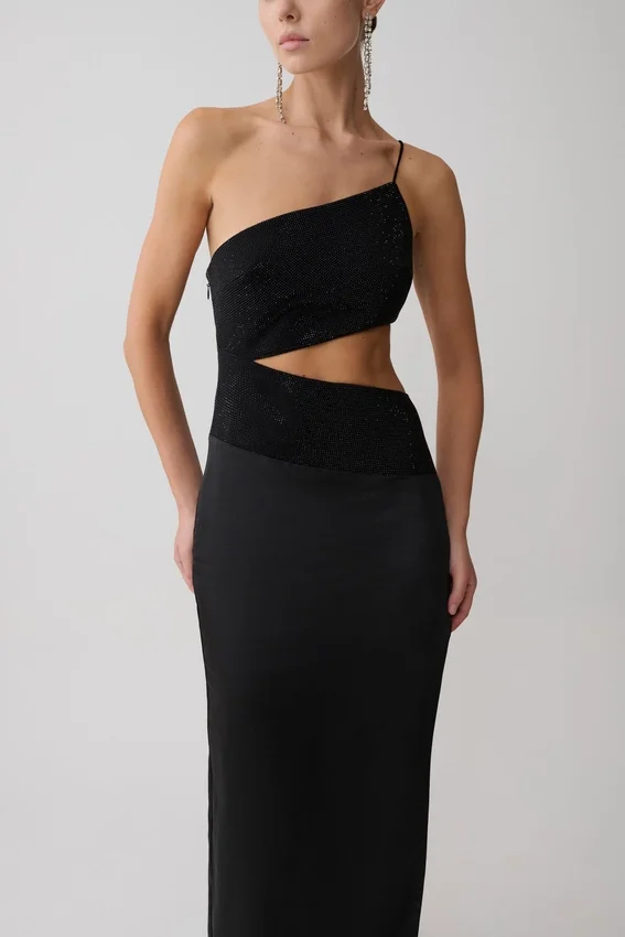 Athena One Shoulder Diamante Maxi Dress – Black Athena One Shoulder Diamante Maxi Dress – Black