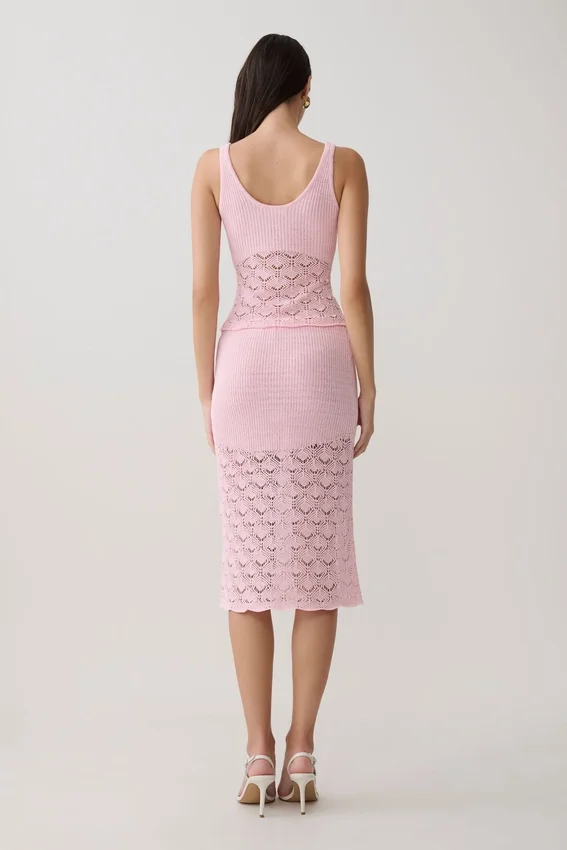 Atlantis Crochet Knit Midi Skirt – Baby Pink Atlantis Crochet Knit Midi Skirt – Baby Pink