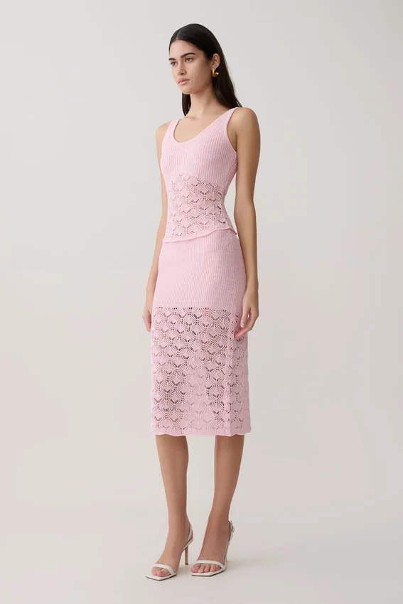Atlantis Crochet Knit Midi Skirt – Baby Pink Atlantis Crochet Knit Midi Skirt – Baby Pink