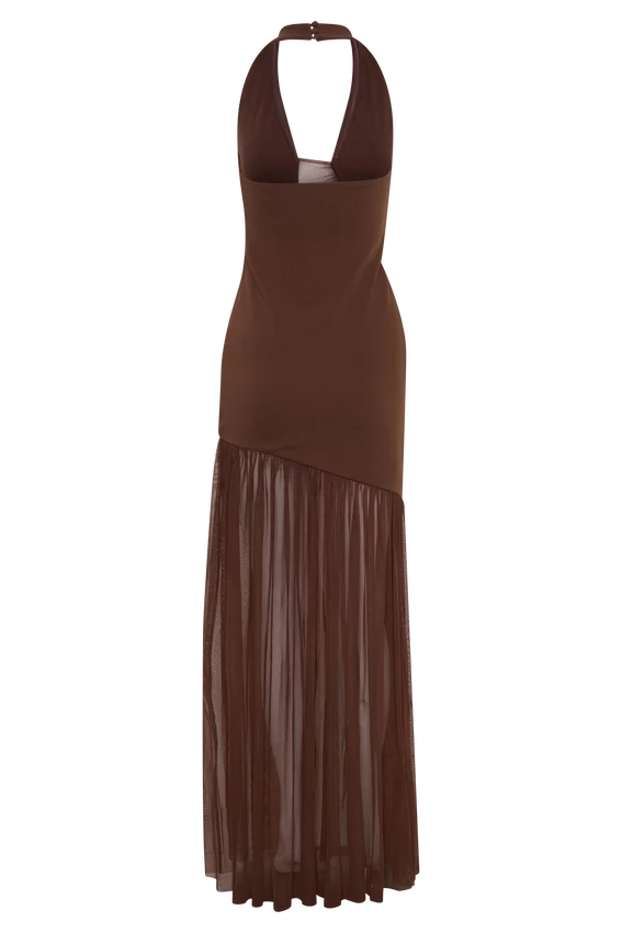 Aubree Crepe And Mesh Maxi Dress – Chocolate/Mocha Aubree Crepe And Mesh Maxi Dress – Chocolate/Mocha